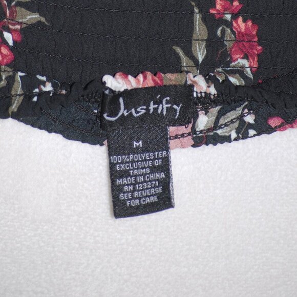LNC Justify Juniors Medium Black Floral Top Off the Shoulder Shirt ¾ Sleeves - Picture 4 of 4